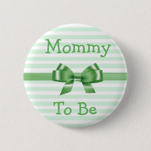 Badge Rond 5 Cm Maman à être bouton vert et blanc de baby shower