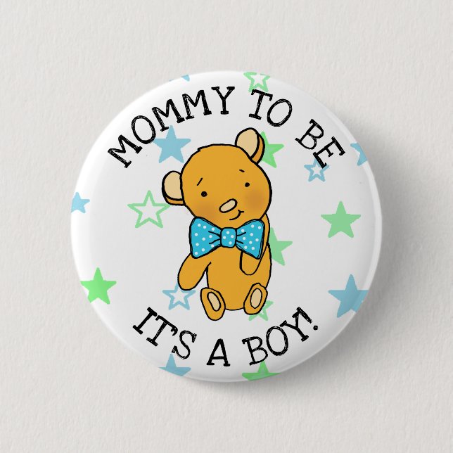Badge Rond 5 Cm Maman à être, C'est un garçon Baby shower de Teddy (Devant)