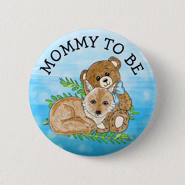 Badge Rond 5 Cm Maman à être Fox et Teddy Bear Baby shower (Devant)