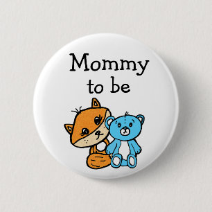 Badge Rond 5 Cm Maman à être Little Fox et Teddy Bear Baby shower