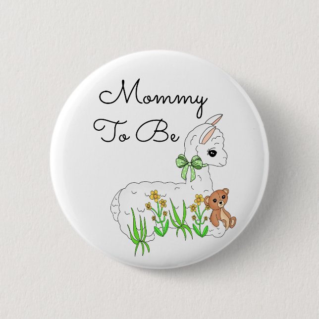 Badge Rond 5 Cm Maman à être Llama avec ours en Teddy (Devant)