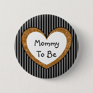 Badge Rond 5 Cm Maman à être or de noir de bouton de baby shower