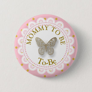 Badge Rond 5 Cm Maman à être rose de baby shower et bouton de