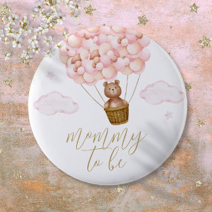 Badge Rond 5 Cm Maman à être Teddy ours rose fille Baby shower
