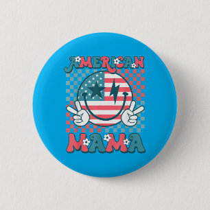 Badge Rond 5 Cm Maman Américaine Visage Sourire Groovy Patriotique