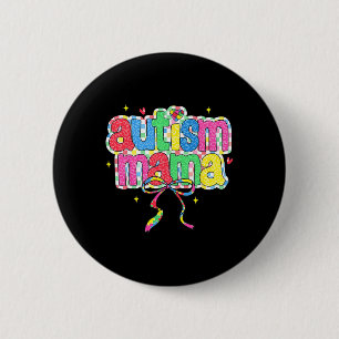 Badge Rond 5 Cm Maman Autisme à Carreaux Coquette Nœud Sensibilisa