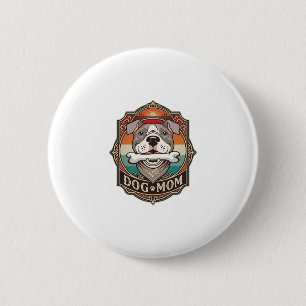 Badge Rond 5 Cm Maman Chien Os Bandana Cadre Vintage_1