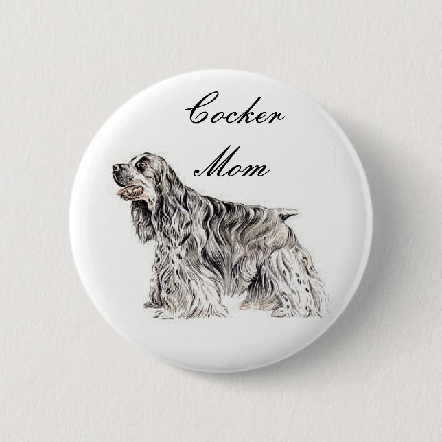 Badge Rond 5 Cm Maman Cocker, Bouton Cocker Spaniel Américain (Devant)