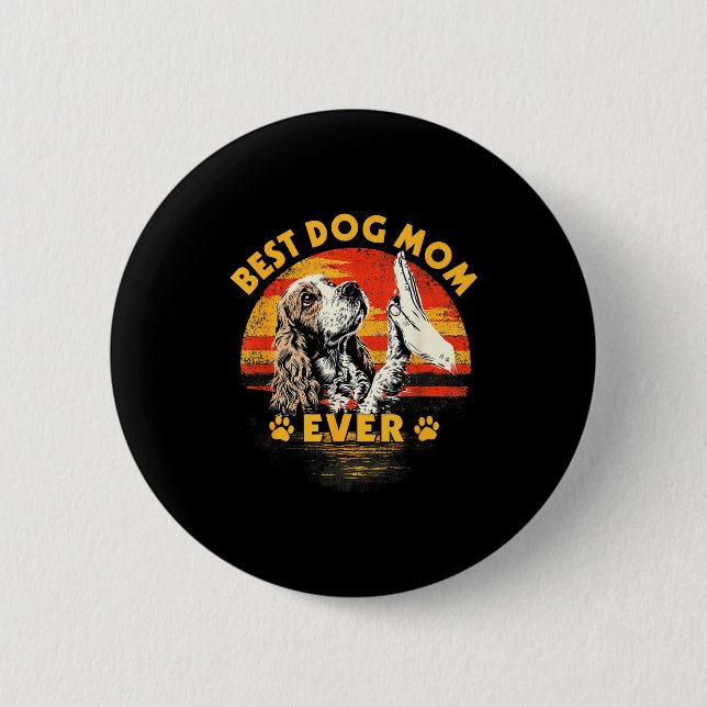 Badge Rond 5 Cm Maman cocker spaniel coucher de soleil rétro drôle (Devant)
