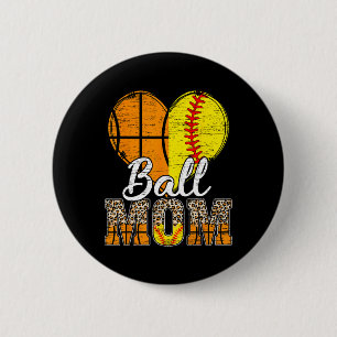 Badge Rond 5 Cm Maman Coeur de basket-ball Mama Leopard Mère