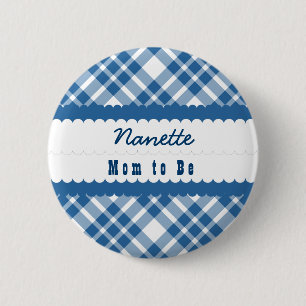 Badge Rond 5 Cm Maman de baby shower à être BLEU diagonal du pla