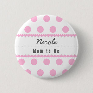Badge Rond 5 Cm Maman de baby shower à être rose du pois V07