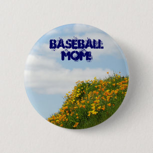 Badge Rond 5 Cm Maman de baseball ! boutons Bleu ciel Coquelicots