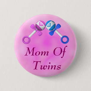 Badge Rond 5 Cm Maman de bouton de jumeaux (garçon, fille)
