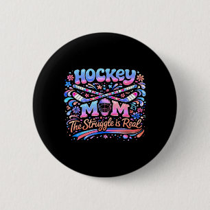 Badge Rond 5 Cm Maman de hockey rose bleu rétro 70s groovy vintage