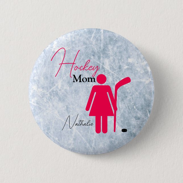 Badge Rond 5 Cm Maman de hockey rose chaud (Devant)