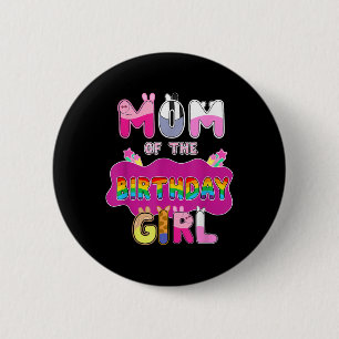 Badge Rond 5 Cm Maman De L'Anniversaire Fille Famille Pig Party Dé