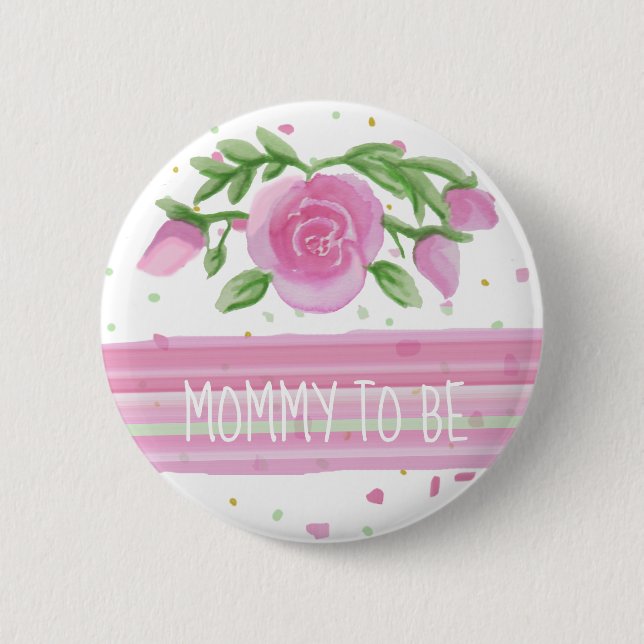Badge Rond 5 Cm Maman doit être aquarelle rose Roses Baby shower (Devant)