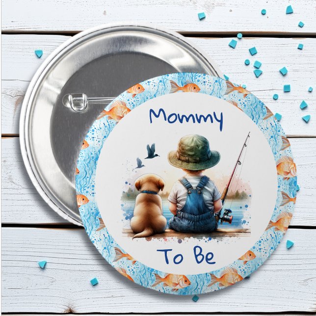 Badge Rond 5 Cm Maman doit être | Baby shower à thème de la pêche (Créateur téléchargé)