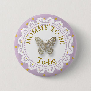 Badge Rond 5 Cm Maman doit être Baby shower Purple & Gold Butterfl