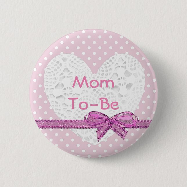 Badge Rond 5 Cm Maman doit être Baby shower rose et blanc bouton (Devant)