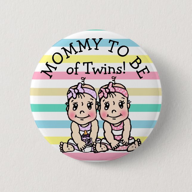 Badge Rond 5 Cm Maman doit être de jumeaux, Baby shower Button (Devant)