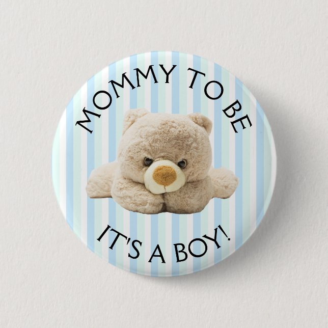 Badge Rond 5 Cm Maman doit être "Teddy Bear" Bouton Baby shower bl (Devant)