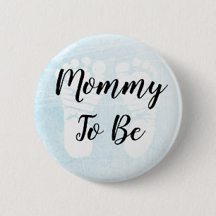 Badge Rond 5 Cm Maman doit être un Baby shower d'empreintes bleues