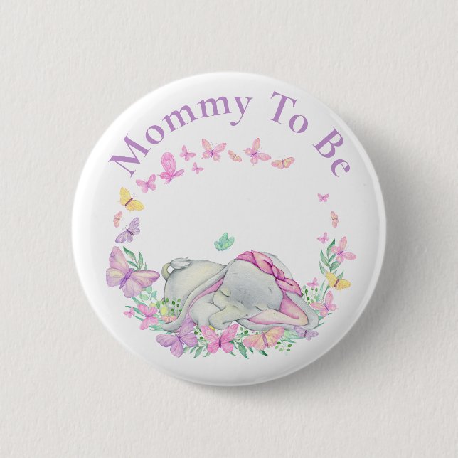 Badge Rond 5 Cm Maman éléphante pour être Button papillon (Devant)