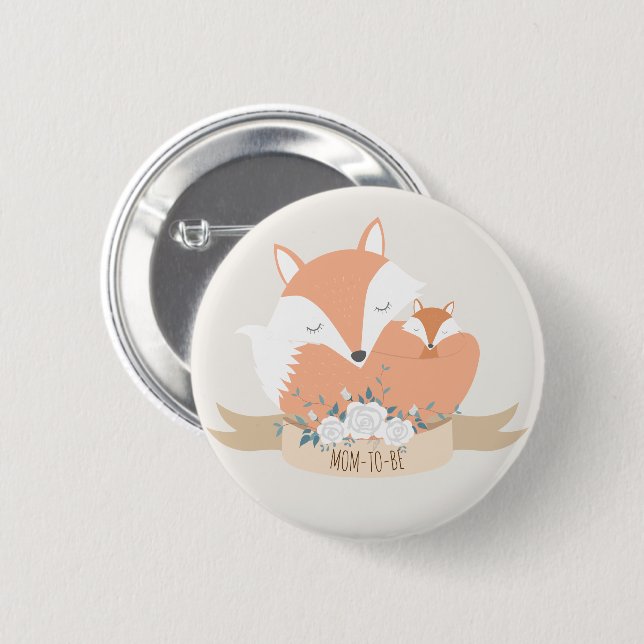 Badge Rond 5 Cm Maman et bébé Baby shower Red Fox (Devant & derrière)