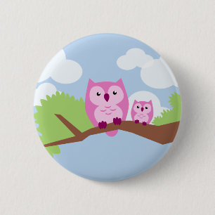 Badge Rond 5 Cm Maman et bébé roses mignons de hibou