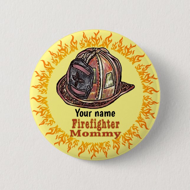 Badge Rond 5 Cm Maman FireFighter (Devant)