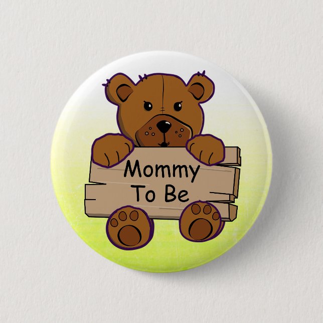Badge Rond 5 Cm Maman Jaune à être Teddy Ours Baby shower (Devant)