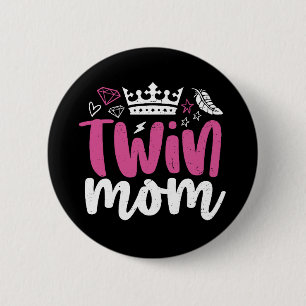 Badge Rond 5 Cm Maman jumelle avec la Cool de la Couronne Fête des
