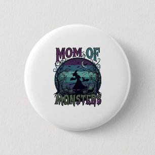 Badge Rond 5 Cm Maman Monstres Halloween Sorcière Lune Citrouilles