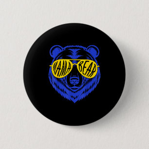 Badge Rond 5 Cm Maman ours syndrome de down fils fille jaune