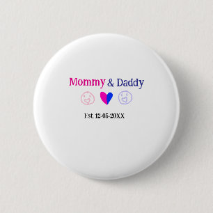 Badge Rond 5 Cm Maman & Papa nouveaux parents ajouter nom date cœu