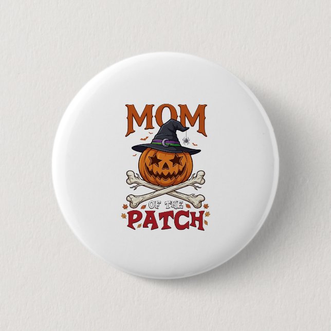 Badge Rond 5 Cm Maman Patch Citrouille d'Halloween Chapeau de Sorc (Devant)