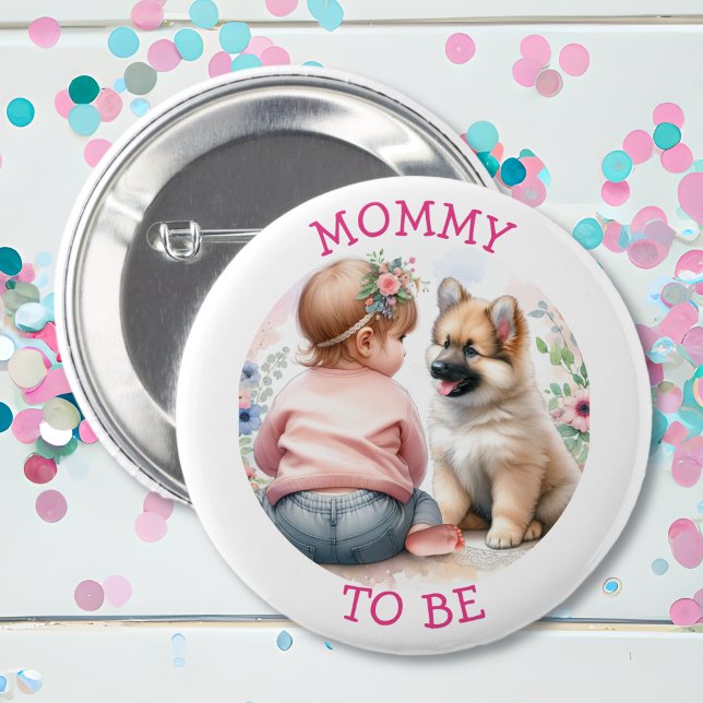 Badge Rond 5 Cm Maman pour être bébé fille et Baby shower rose chi (Créateur téléchargé)