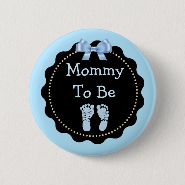 Badge Rond 5 Cm Maman pour être bleu et noir Baby shower (Devant)