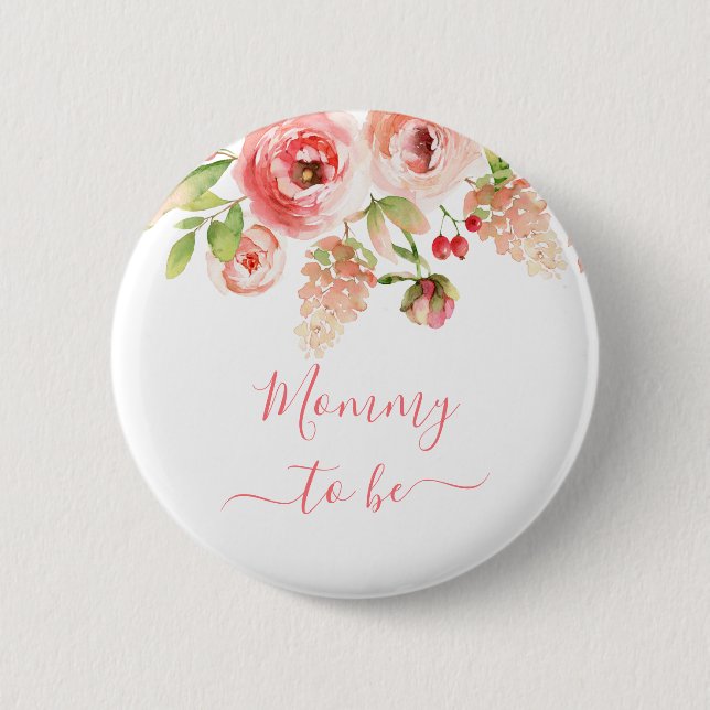 Badge Rond 5 Cm Maman Pour Être Rose Rose Floral Verdure Nouvelle  (Devant)