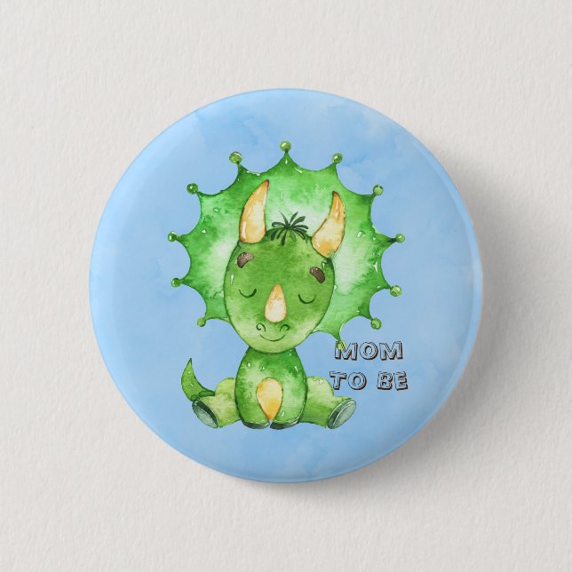 Badge Rond 5 Cm Maman Pour Être Tricératops Baby shower Garçon (Devant)