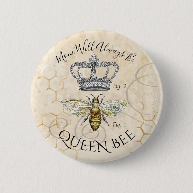 Badge Rond 5 Cm Maman Queen Bee (Devant)