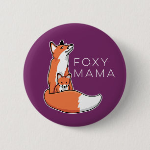 Badge Rond 5 Cm Maman rusée Fox rouge avec le chiot