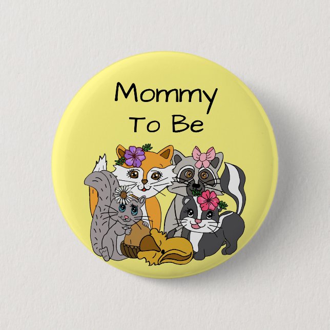 Badge Rond 5 Cm Maman sera Bois Forêt Animaux Baby shower Bu (Devant)
