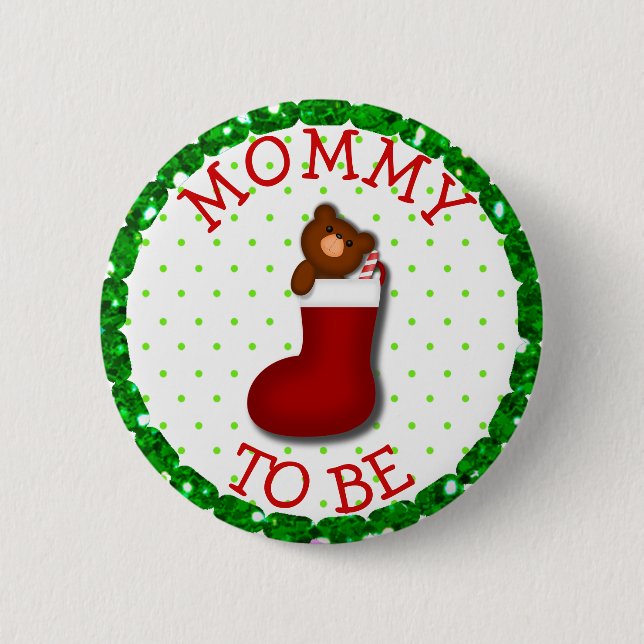 Badge Rond 5 Cm Maman sera Noël Stocker Teddy Bear Button (Devant)