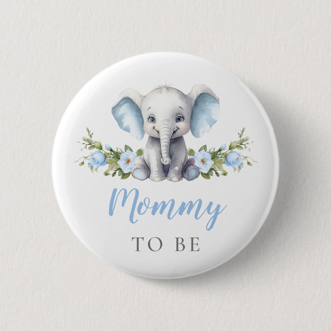 Badge Rond 5 Cm Maman To Be Blue Elephant New Maman Baby Boy Show (Devant)