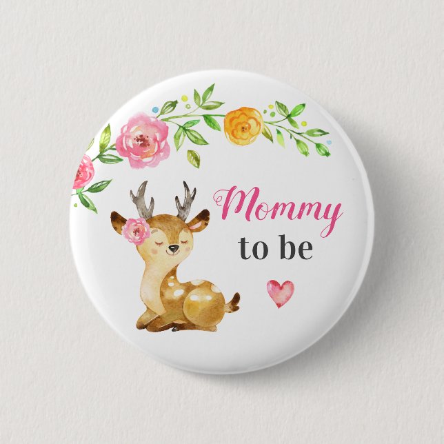 Badge Rond 5 Cm Maman va être nouvelle maman Baby Girl Shower Wood (Devant)