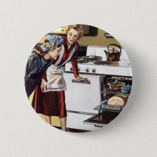 Badge Rond 5 Cm Maman vintage dans la cuisine cuisine un jambon de