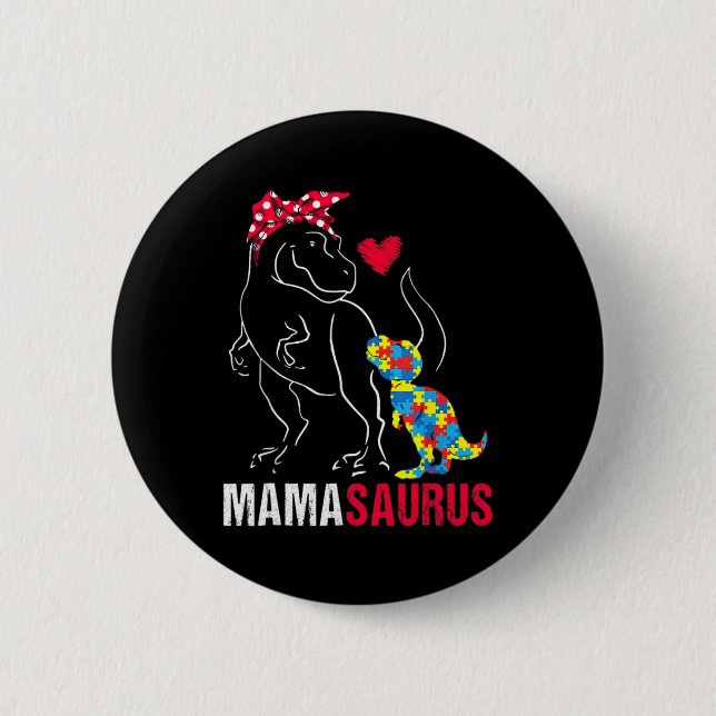 Badge Rond 5 Cm Mamasaurus T Rex Dinosaur Mama Saurus Autisme Awar (Devant)